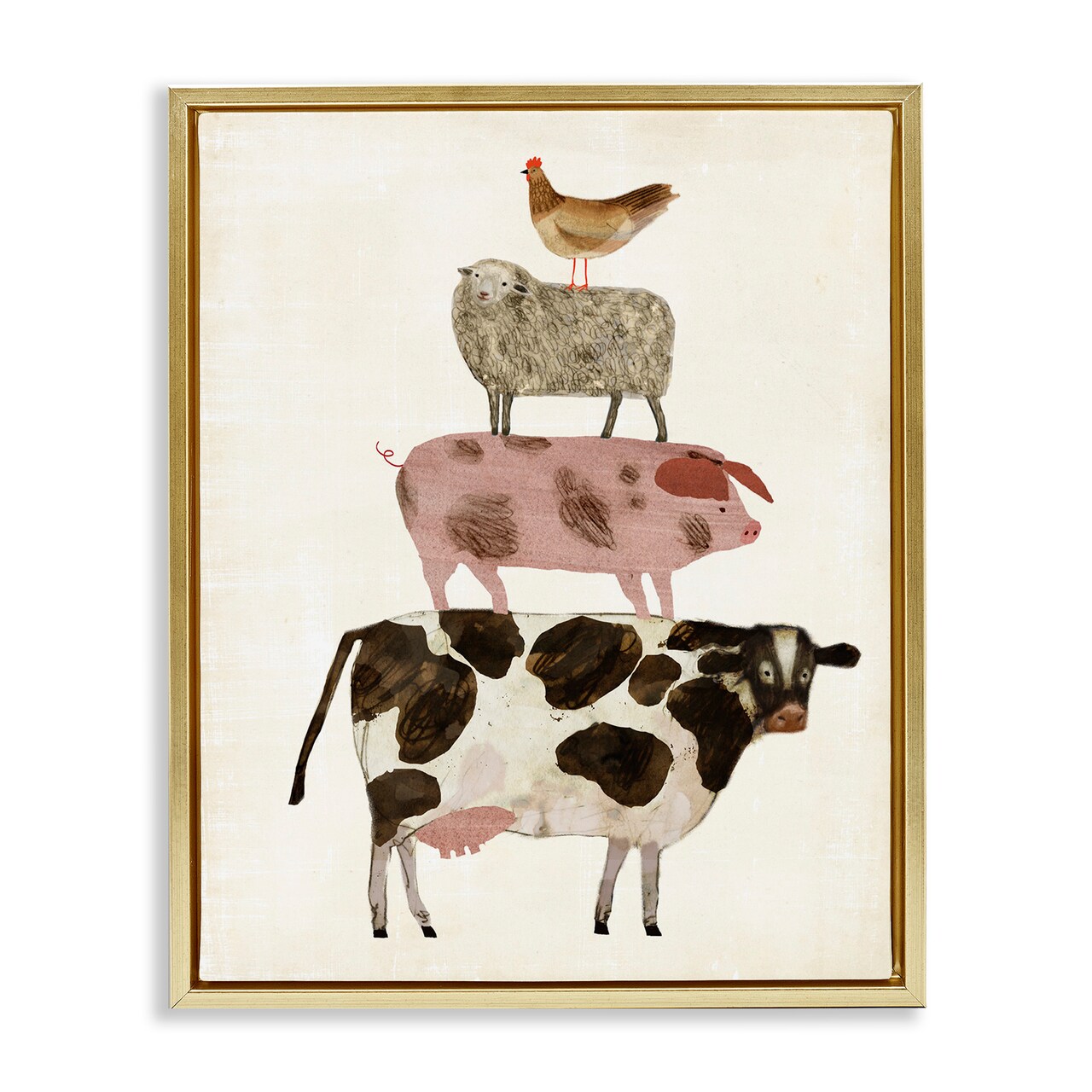 Stupell Industries Barnyard Buds Stacked Animals Framed Floater Canvas Wall Art